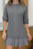 Cable Knit Casual Dress with Pleated Skirt