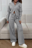 Zip-Up Lounge Set with Wide-Leg Pants