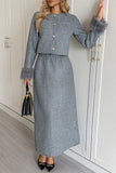 Button-Detail Elegant Skirt Set