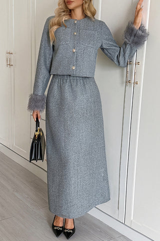 Button-Detail Elegant Skirt Set