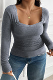 Lace Trim Ribbed Knit Long Sleeve Top