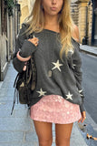 Star-Patterned Off-Shoulder Sweater