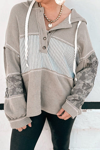 Patchwork Button-Front Sweatshirt