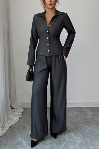 Chic Button-Up Wide-Leg Pants Set