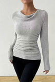Ribbed Draped Neck Knit Top