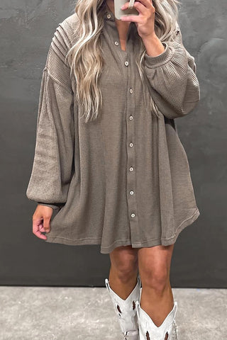 Waffle Knit Shirt Tunic Dress
