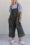Leopard Print Button Strap Cropped Overalls