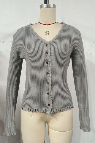 Button-Front Ribbed Cardigan