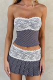 Lace-Trimmed Pleated Skirt Set