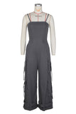 Wide-Leg Cargo Jumpsuit with Straps