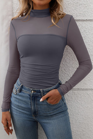 Sheer Mock Neck Mesh Top
