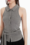 Button-Up Tie Waist Tank Top