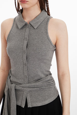 Button-Up Tie Waist Tank Top