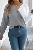 Button-Front Two-Tone Sweater