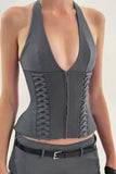Halter Lace-Up Corset Short Set
