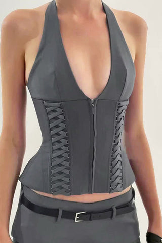 Halter Lace-Up Corset Short Set