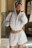 Casual Zip-Up Short Set with Hood