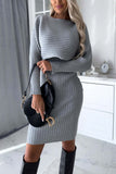 Ribbed Knit Casual Dress Set