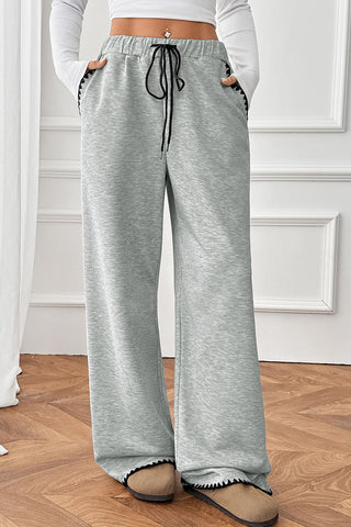 Wide-Leg Drawstring Casual Pants