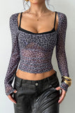 Ruched Mesh Long Sleeve Blouse