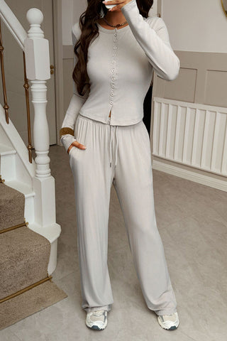 Button-Front Lounge Pants Set