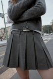 Pleated Mini Skirt with Belt Accent