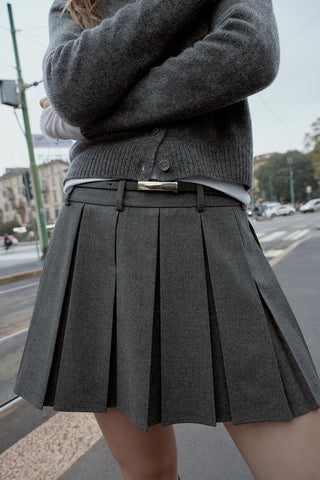 Pleated Mini Skirt with Belt Accent
