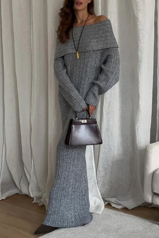 Off-Shoulder Ribbed Casual Dress