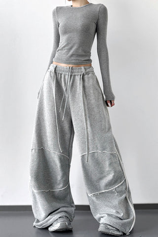 Wide-Leg Drawstring Casual Pants