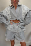 Lace-Trim Button-Front Short Set