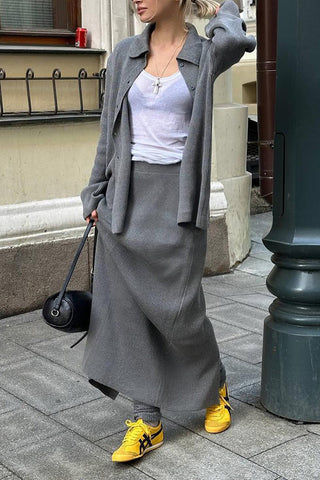 Button-Front Skirt Set with Collar