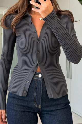 Ribbed Button-Front Cardigan