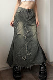 Distressed Maxi Skirt with Unique Stitching