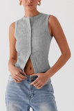 Sleeveless Button-Up Tank Top
