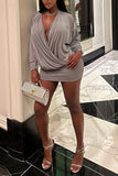 Draped Deep V-Neck Mini Dress