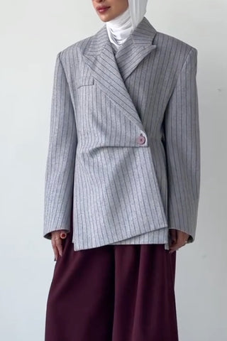 Asymmetrical Pinstripe Blazer