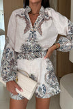 Floral Print Button-Front Short Set