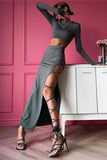 Sleek Cut-Out Skirt Set with Lace-Up Detail