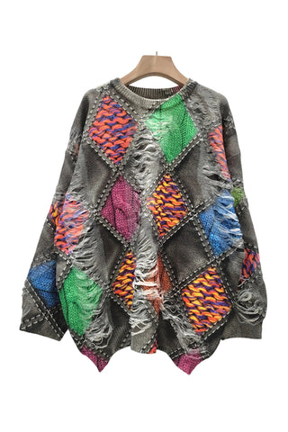 Patchwork Fringed Sweater
