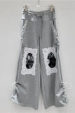 Lace Detail Casual Wide-Leg Pants