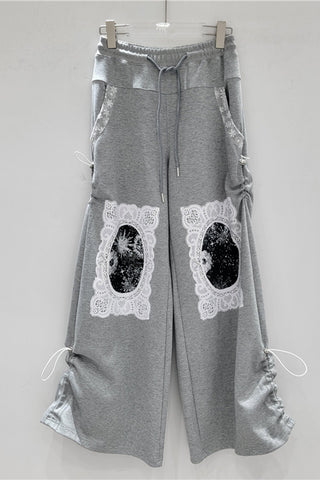 Lace Detail Casual Wide-Leg Pants