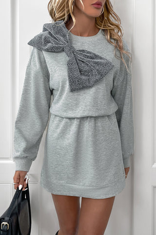 Cozy Sweatshirt Dress with Bow Accent