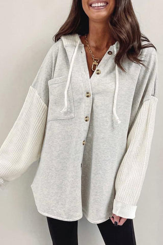 Button-Front Knit Hoodie