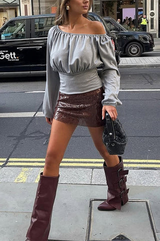 Off-Shoulder Long-Sleeve T-Shirt