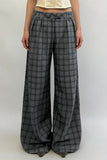 Wide-Leg Plaid Casual Pants