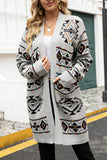 Geometric Pattern Open-Front Cardigan
