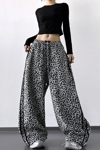 Wild Print Wide-Leg Casual Pants
