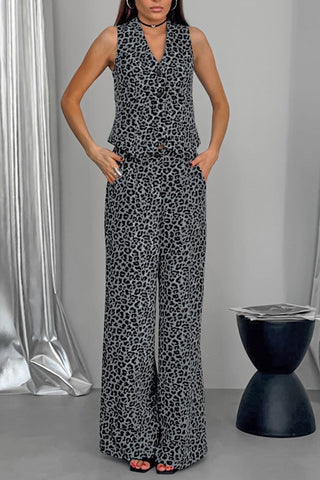 Leopard Print Wide-Leg Pants Set