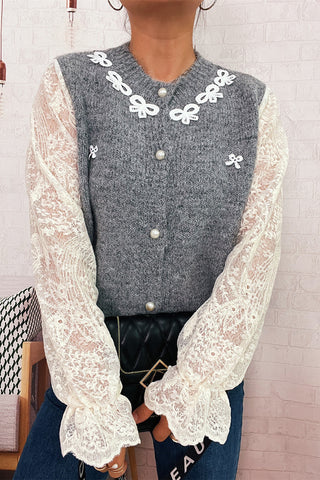 Lace-Sleeve Embellished Cardigan