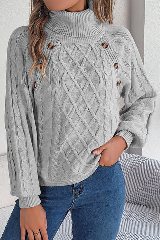 Button-Detail Turtleneck Sweater